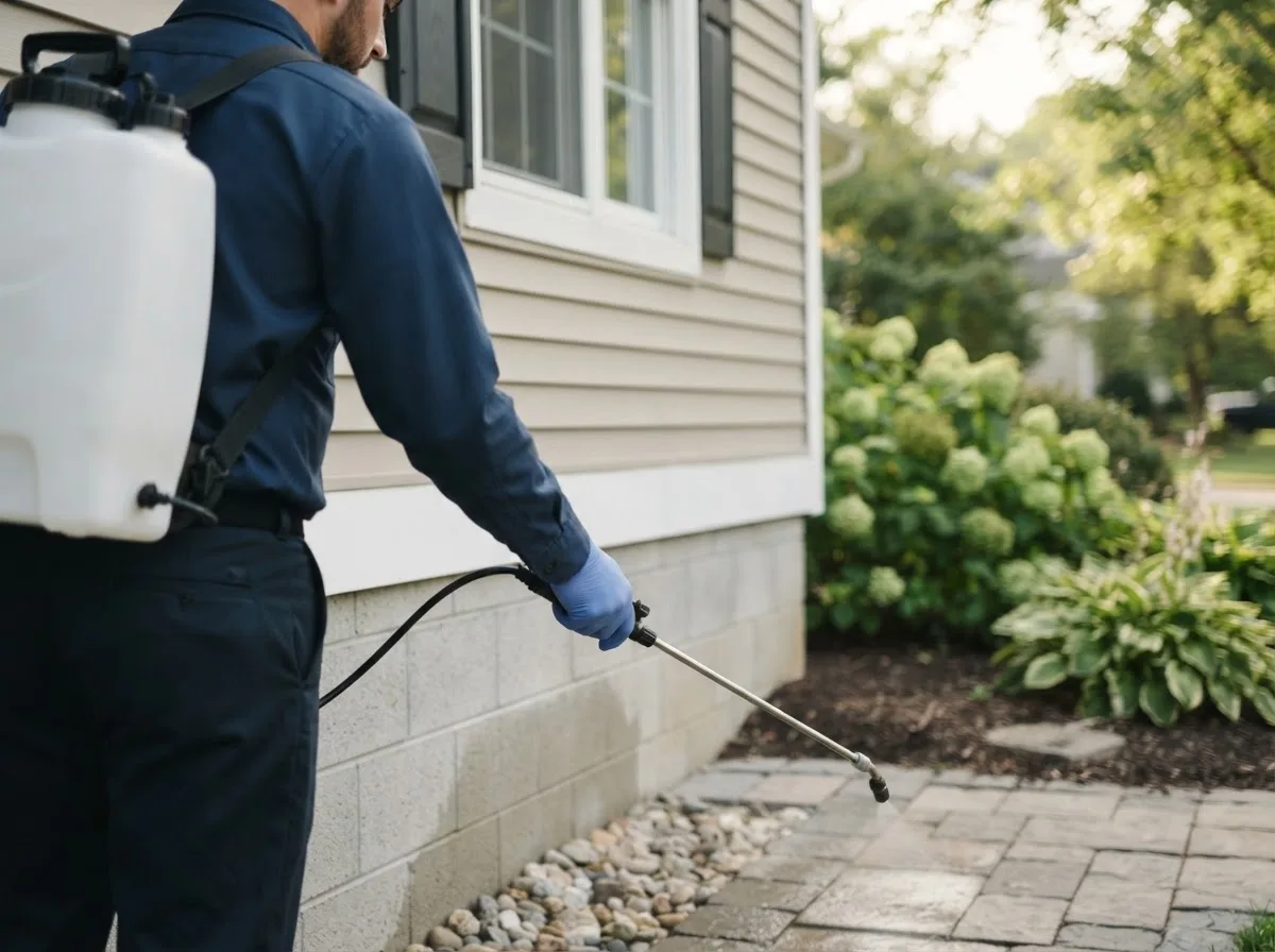 Pest control technician inspecting a home in Prentiss, MS